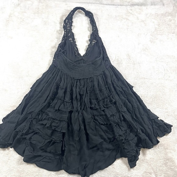 Free People Fp One Adella Babydoll Slip V Neck Black Lace Ruffle Dress Small - Picture 9 of 12